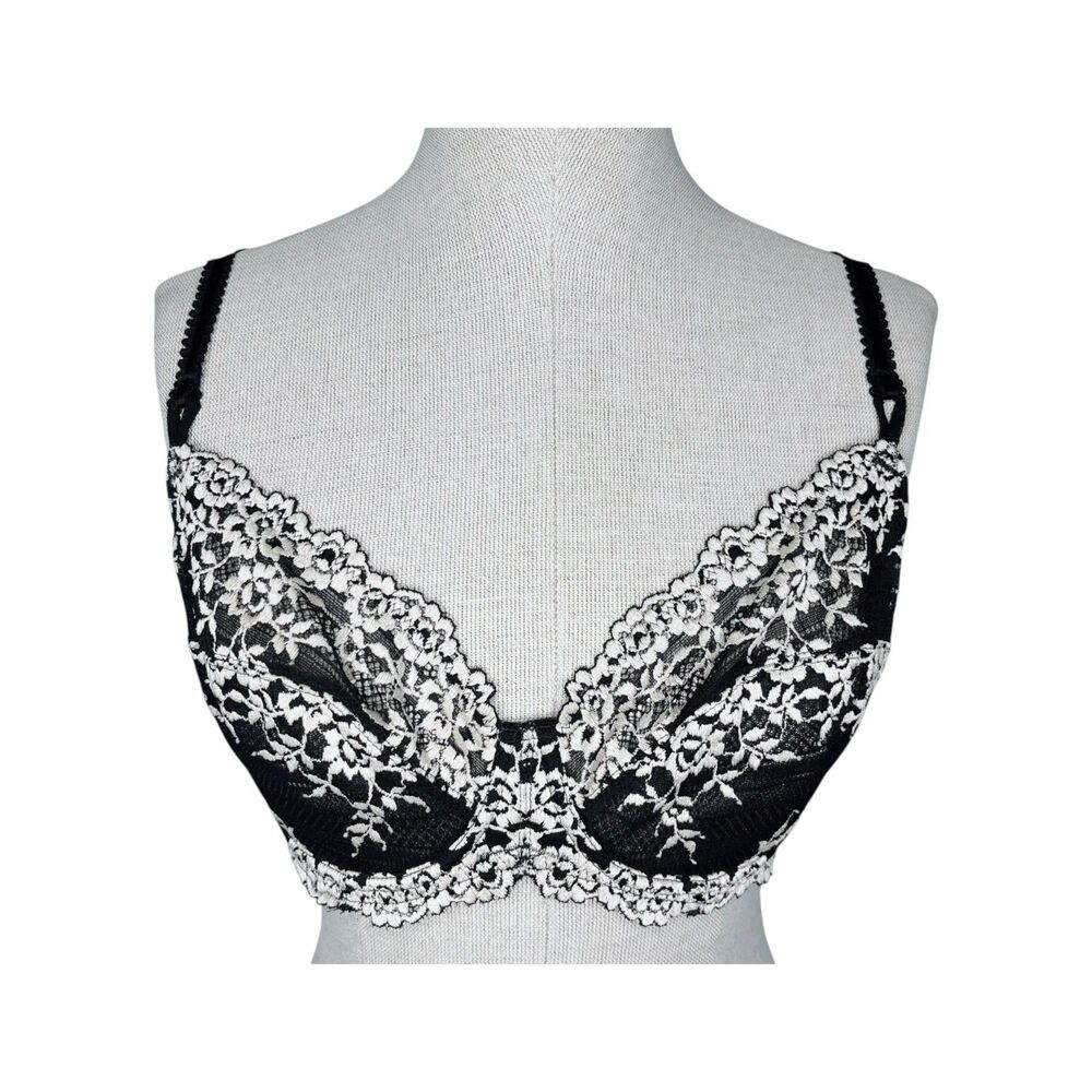 Wacoal Embrace Lace Underwire Bra sz 34D * Black & White Floral Scallop Unlined
